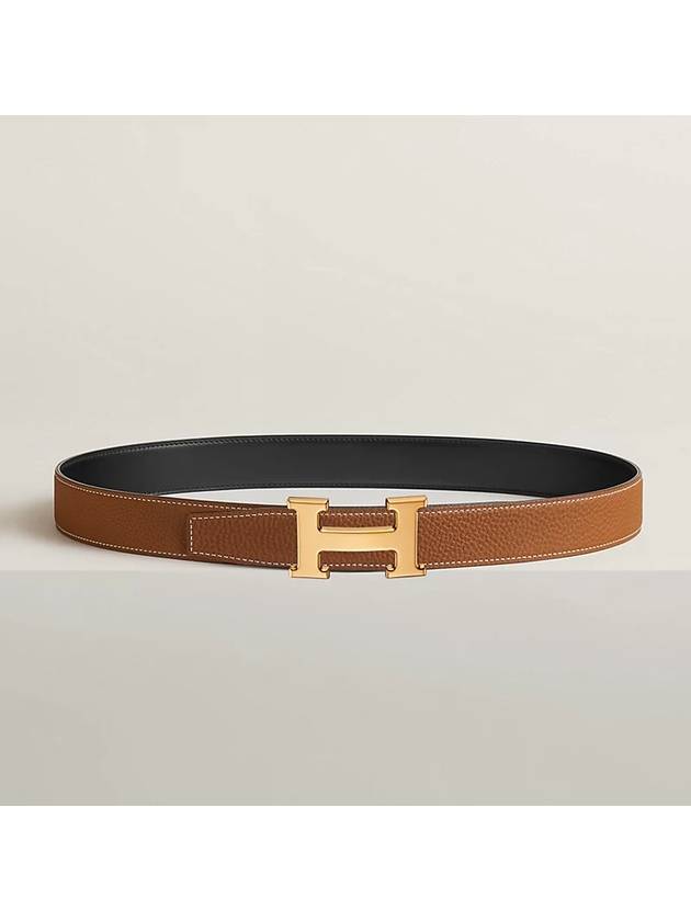 H Gold Buckle Reversible 32mm Leather Belt Noir Gold - HERMES - BALAAN 3