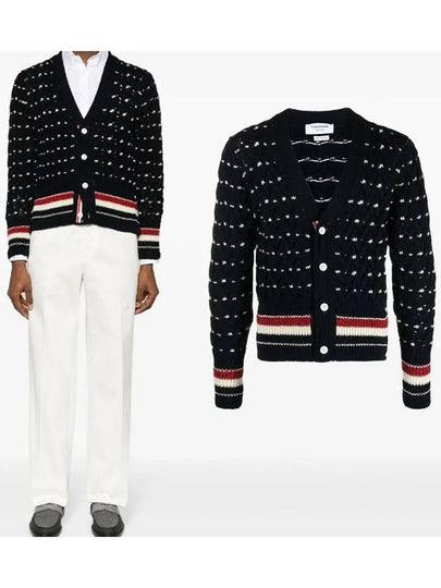 Donegal Cable Classic Wool Cardigan Navy - THOM BROWNE - BALAAN 2