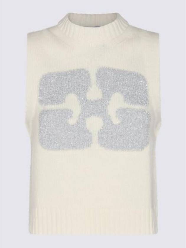 Graphic Wool Mix Vest Knit Top Egret - GANNI - BALAAN 3