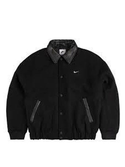 Solo Swoosh Wool Varsity Bomber Jacket Black - NIKE - BALAAN 2