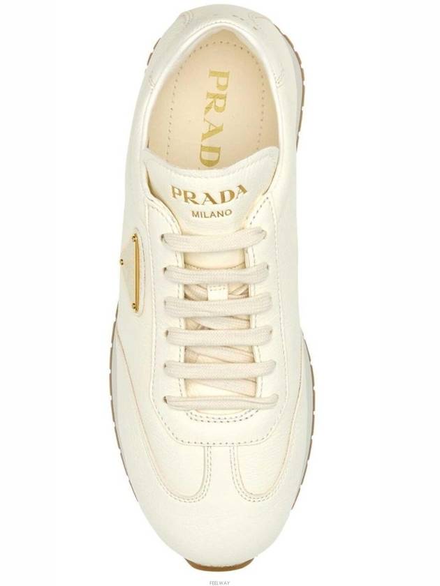 Leather Low Top Sneakers Ivory - PRADA - BALAAN 4