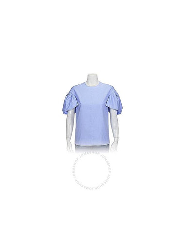 Victoria Beckham Ladies Knit Tops Light Blue Tuck Sleeve Top, Brand Size 12 (US Size 8) - VICTORIA BECKHAM - BALAAN 1