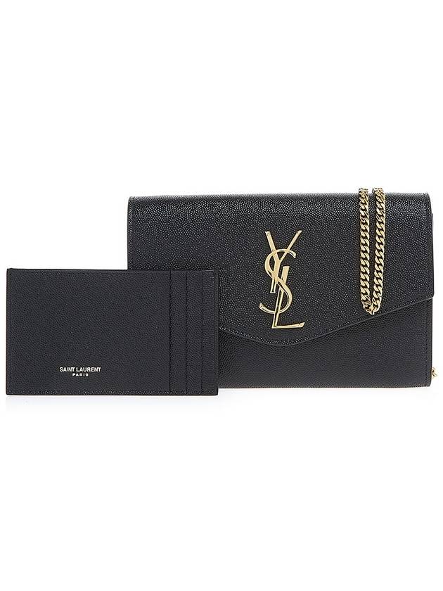 Monogram Uptown Chain Embossed Leather Long Wallet Black - SAINT LAURENT - BALAAN 2