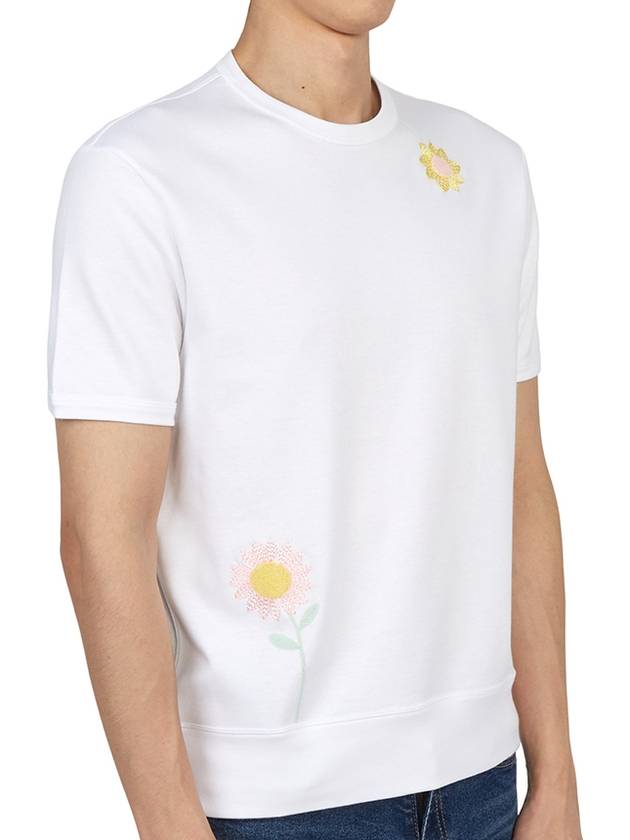 Floral Embroidered Short Sleeve T-Shirt White - THOM BROWNE - BALAAN 4