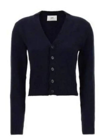 Embroidered Heart Logo Cashmere Cardigan Navy - AMI - BALAAN 2