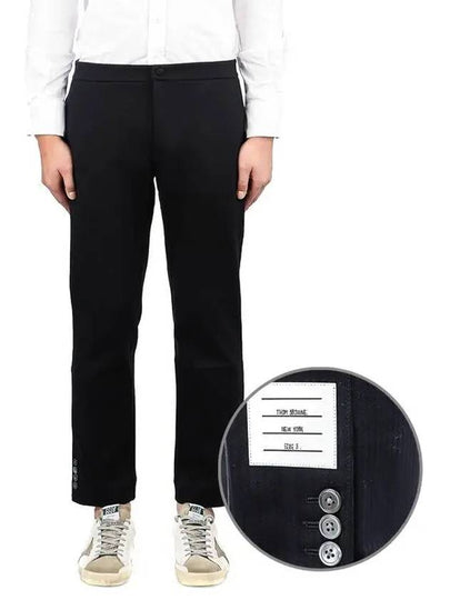 Seersucker Loopback 4 Button Vent Straight Pants Navy - THOM BROWNE - BALAAN 2