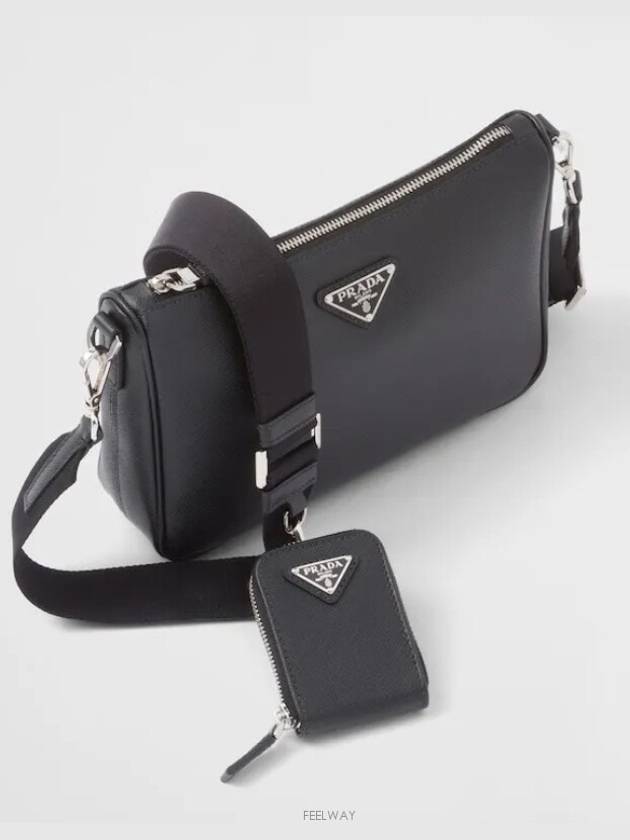 triangle logo leather shoulder bag black - PRADA - BALAAN 3