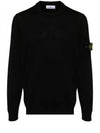 Logo Patch Crewneck Virgin Wool Knit Top Black - STONE ISLAND - BALAAN 2