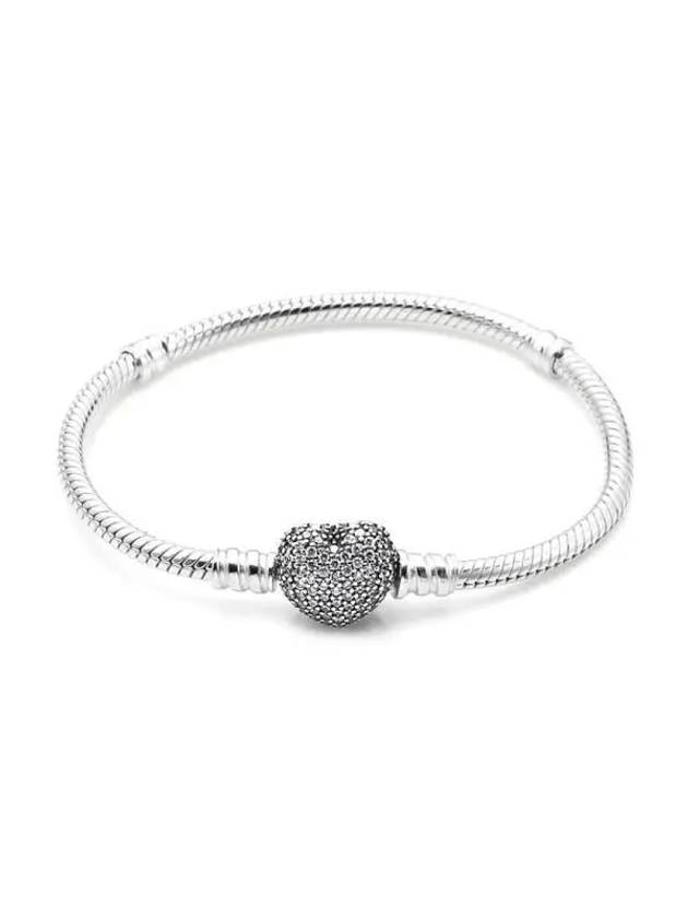 Moments Sparkling Heart Clasp Snake Chain Bracelet Silver - PANDORA - BALAAN 3