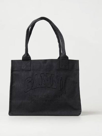 Embroidered Logo Canvas Tote Bag Black - GANNI - BALAAN 2