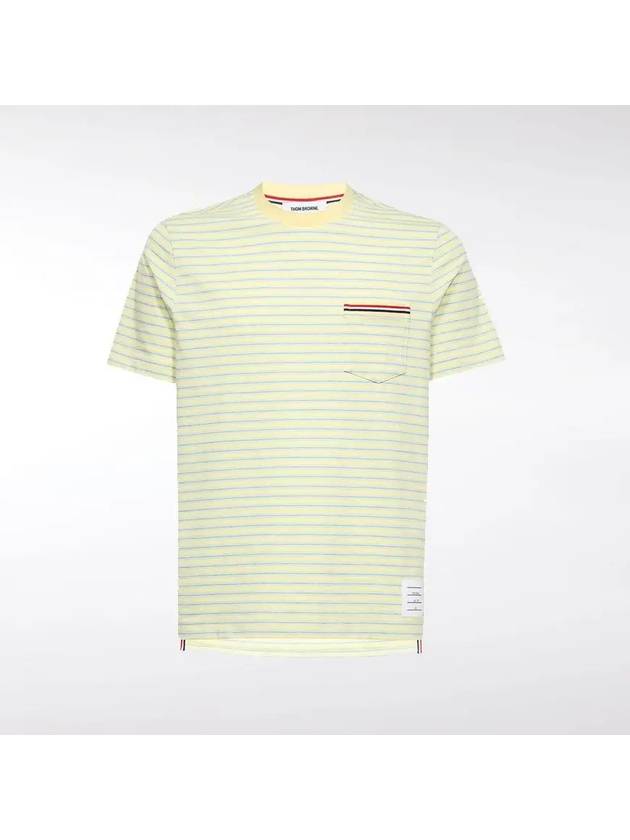 Striped Jersey Pocket Short Sleeve T-Shirt Green Yellow - THOM BROWNE - BALAAN 3