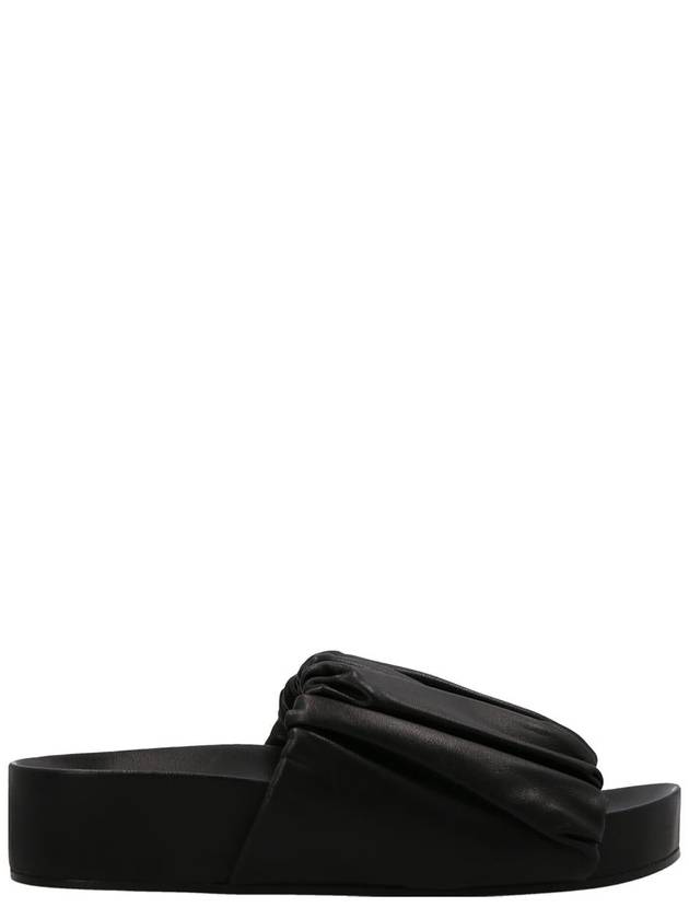 Pleated Padded Leather Slippers Black - JIL SANDER - BALAAN 2