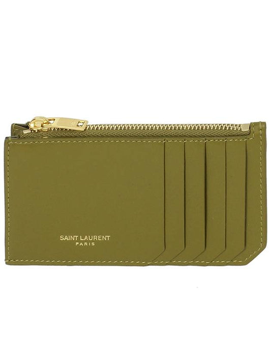 Fragment Logo Zipper Card Wallet Green - SAINT LAURENT - BALAAN 2