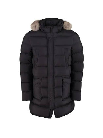 Men's Hooded Fur Down Padding Black - HERNO - BALAAN.