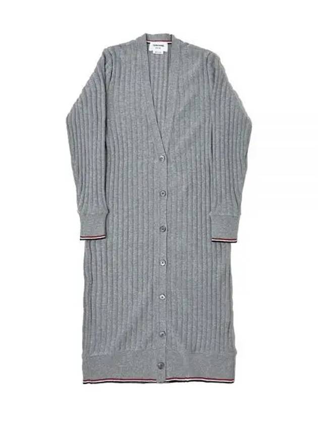 Wide Rib Cashmere Tip V-Neck Cardigan Dress Light Grey - THOM BROWNE - BALAAN 2