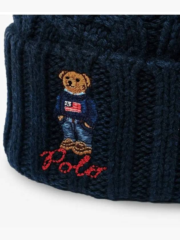 Polo Bear Cable Knit Beanie Navy - POLO RALPH LAUREN - BALAAN 4