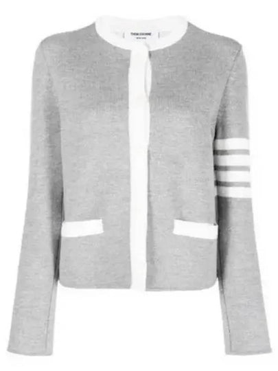 Double Face 4Bar Wool Cardigan Grey - THOM BROWNE - BALAAN 2