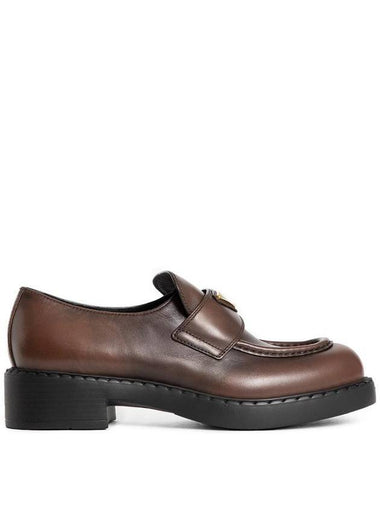 Triangle Logo Leather Loafers Chocolate - PRADA - BALAAN 1