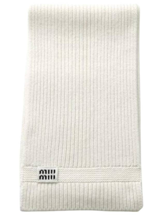 Intarsia Logo Wool Cashmere Muffler White - MIU MIU - BALAAN 2