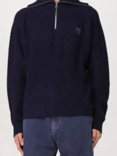 Fox Head Patch Half Zip Up Knit Top Navy - MAISON KITSUNE - BALAAN 2