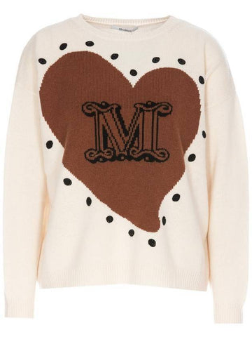 logo wool cashmere knit top natural - MAX MARA - BALAAN.