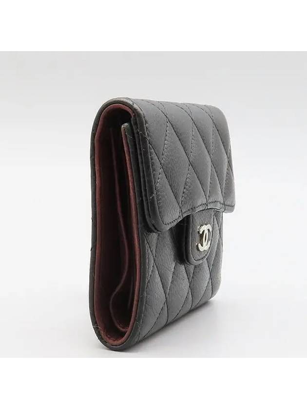 AP0231 Black Caviar Skin Silver COCO Logo Classic Small Flap Wallet - CHANEL - BALAAN 4