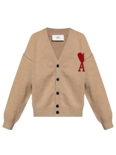 De Coeur Logo Wool Cardigan Camel - AMI - BALAAN 2