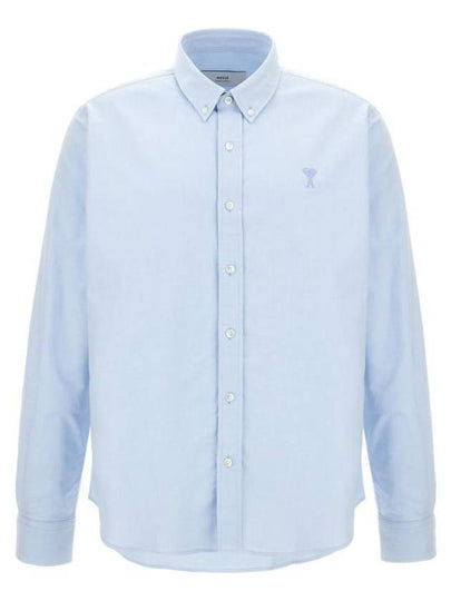 Embroidered Logo Long Sleeve Shirt Light Blue - AMI - BALAAN 2