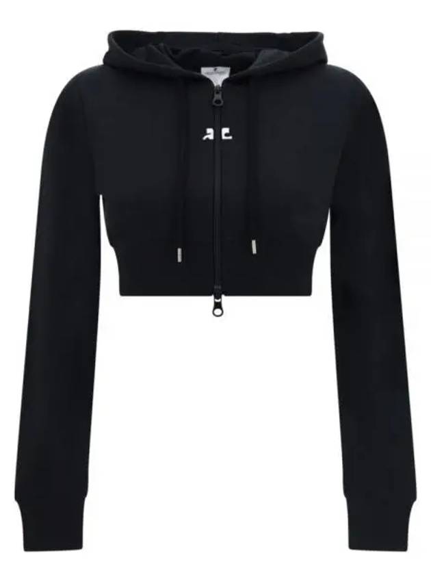 Women's Crop Interlock Hooded Zip-up Black - COURREGES - BALAAN 2