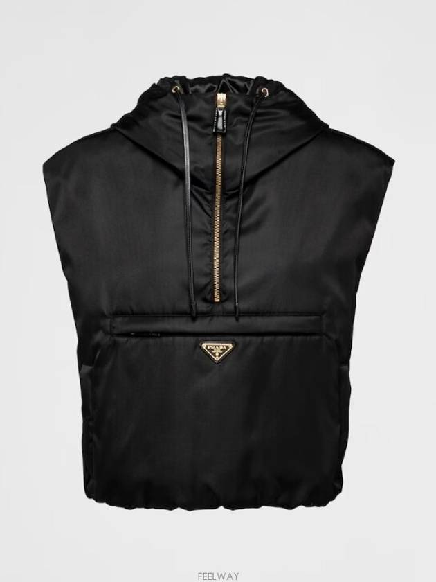 Triangle Logo Half Zip Re-Nylon Vest Black - PRADA - BALAAN 3