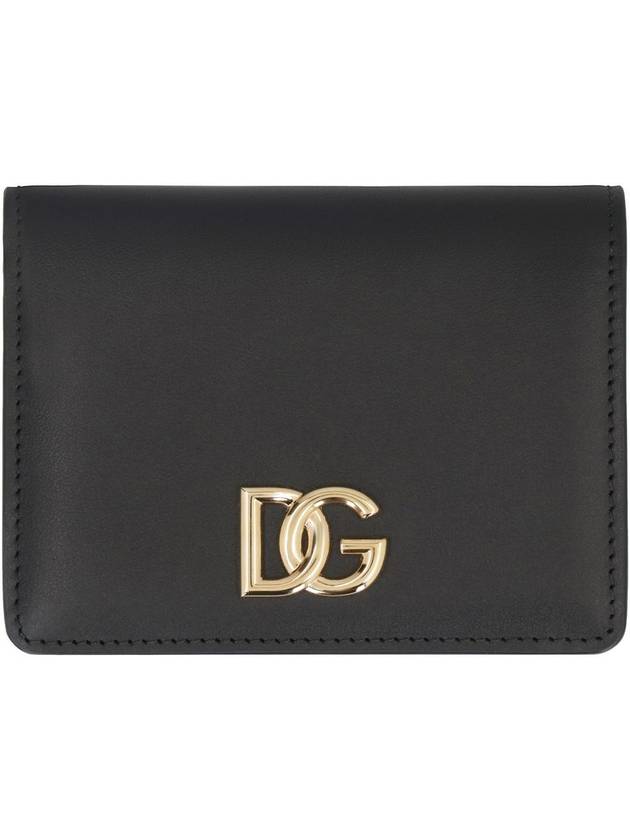 gold logo calfskin leather medium wallet black - DOLCE&GABBANA - BALAAN 3