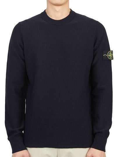 Men's Wappen Patch Crew Neck Wool Knit Top Navy - STONE ISLAND - BALAAN 2