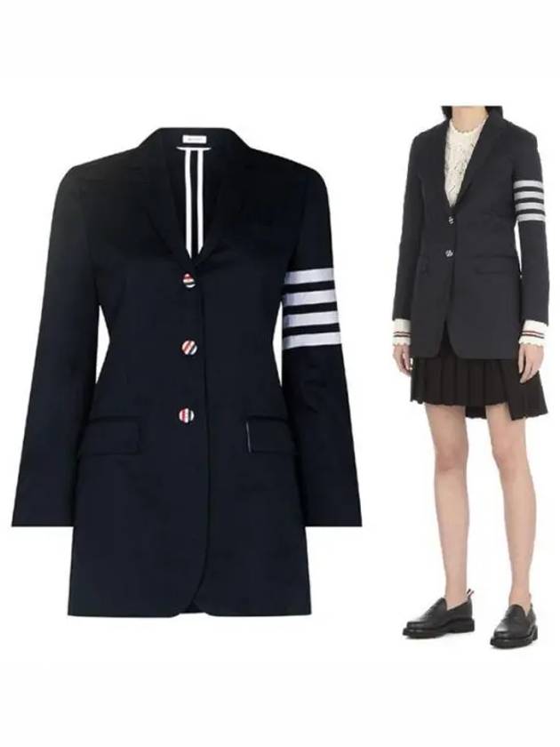 Women's RWB 4 Bar Cotton Button Jacket Navy - THOM BROWNE - BALAAN 2