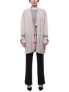 Merino Wool Stripe Exaggerated V-Neck Cardigan Neutrals - THOM BROWNE - BALAAN 4