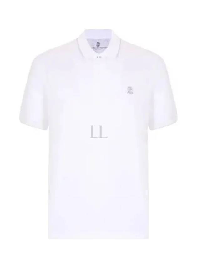 Embroidered Logo Cotton Short Sleeve Polo Shirt White - BRUNELLO CUCINELLI - BALAAN 2