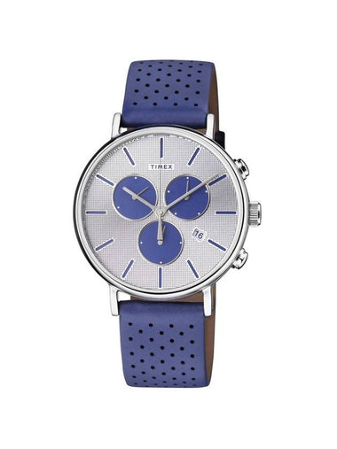 Fairfield Supernova Chronograph Leather Watch Silver Blue - TIMEX - BALAAN 1