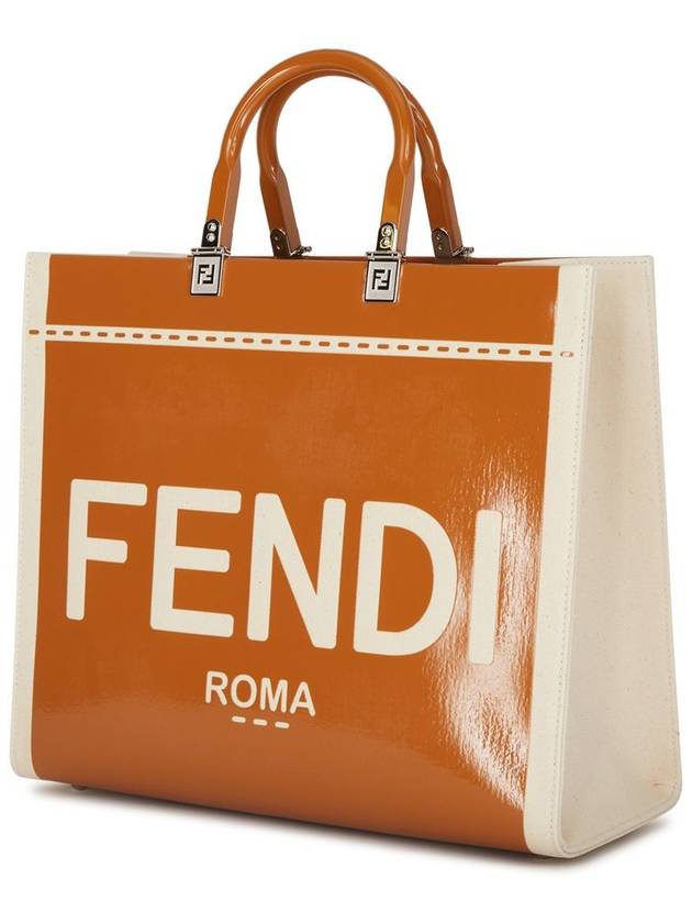 Sunshine Patent Leather Medium Tote Bag Brown - FENDI - BALAAN 3