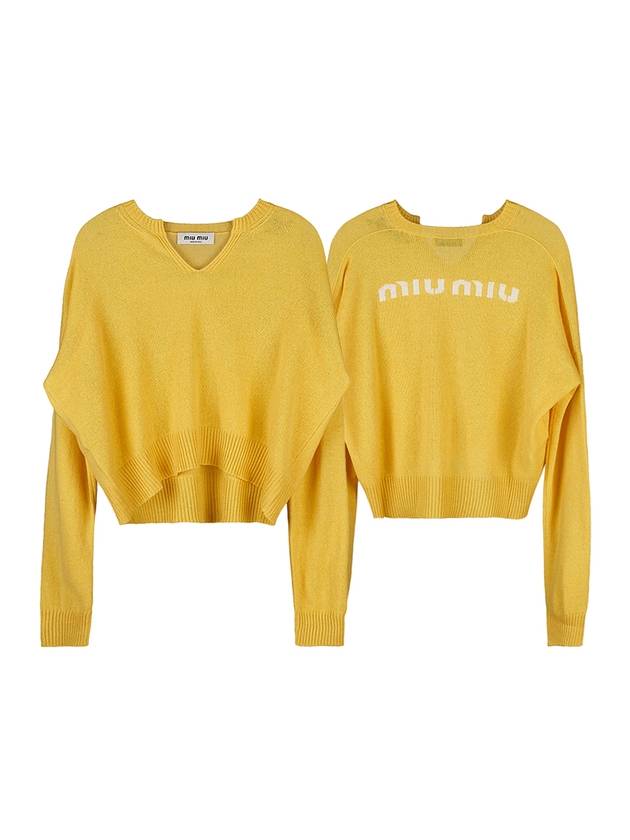 Logo Cashmere Knit Top Yellow - MIU MIU - BALAAN 2