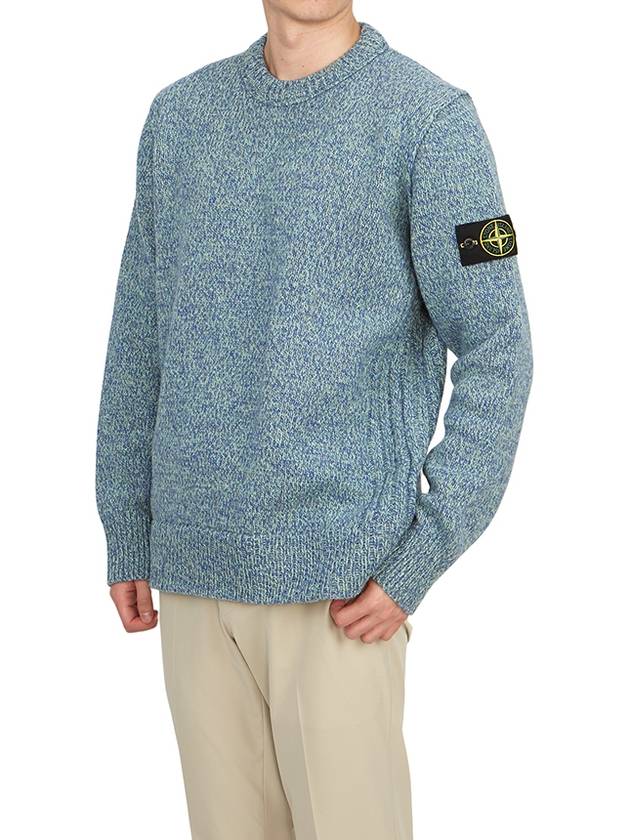 Loose Fit Crew Neck Wool Knit Top Blue - STONE ISLAND - BALAAN 6