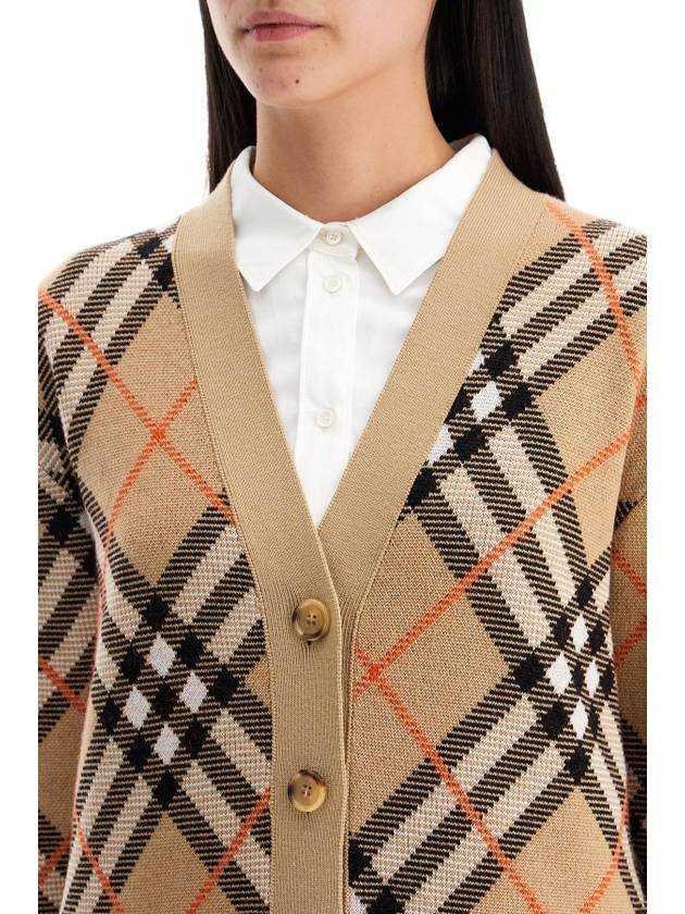 Check Wool Blend Cardigan Beige - BURBERRY - BALAAN 5