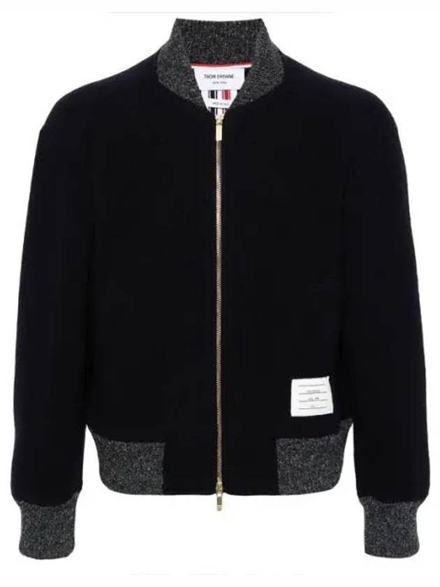 Fleece Stripe Wool Bomber Jacket Navy - THOM BROWNE - BALAAN 2