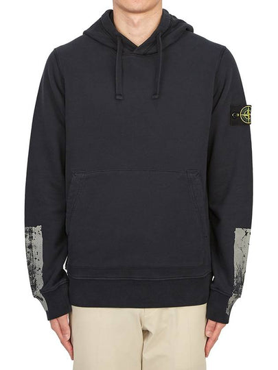 Tape For Print Brushed Cotton Fleece Hoodie Navy - STONE ISLAND - BALAAN 2