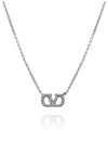 V Logo Signature Metal Necklace Silver - VALENTINO - BALAAN 1