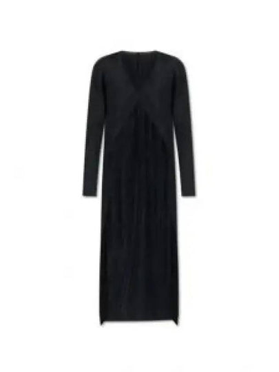 Pleated Open Front Long Cardigan Black - ISSEY MIYAKE - BALAAN 2