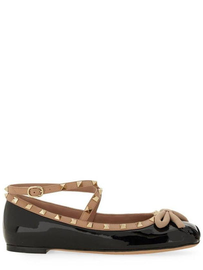 Rockstud Patent Leather Ballerina Black - VALENTINO - BALAAN 2