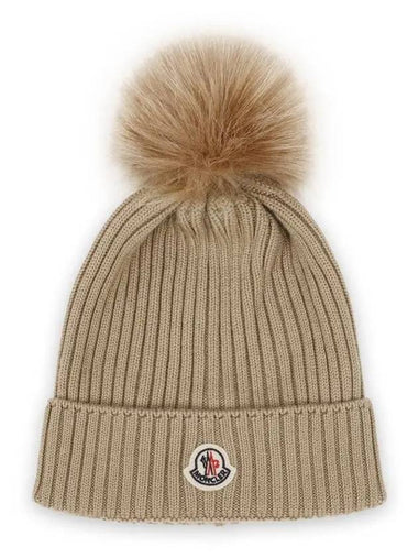 Kids Infant Pom Beanie Beige 3B00014 M1131 231 - MONCLER - BALAAN 1