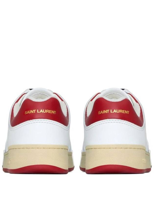 Crack Lace Up Calf Leather Low Top Sneakers White Red - SAINT LAURENT - BALAAN 3