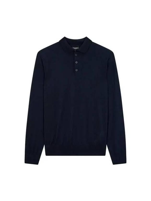 Men s Long Sleeve Wool Polo Knit Navy 270598 - EMPORIO ARMANI - BALAAN 1