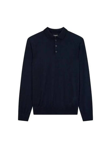 Men s Long Sleeve Wool Polo Knit Navy 270598 - EMPORIO ARMANI - BALAAN 1