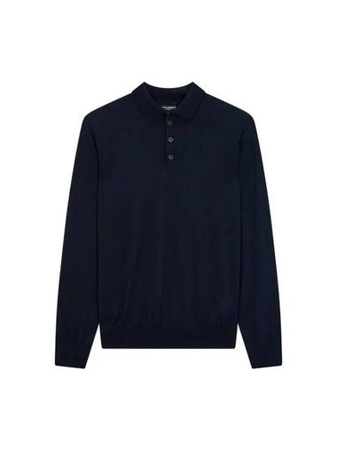 Men s Long Sleeve Wool Polo Knit Navy 270598 - EMPORIO ARMANI - BALAAN 1